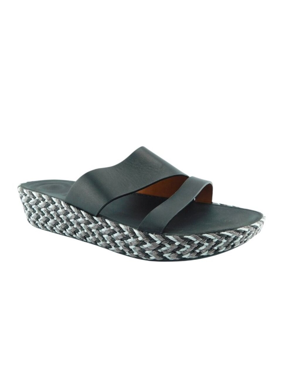 Unworn FITFFLOP Black Leather Jute Platform Slide Sandals 9